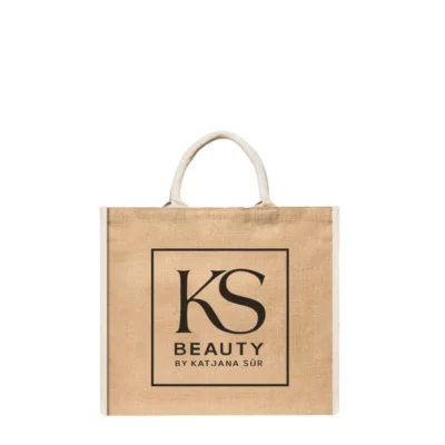 Jute shopping bag with the black KS Beauty logo