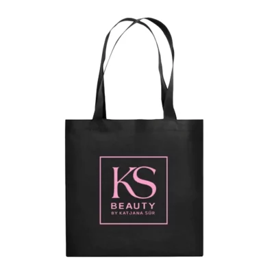 Black jute bag with a pink KS Beauty logo
