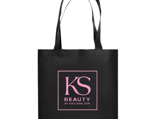 Schwarze Jute-Tasche mit pinkem KS-Beauty-Logo