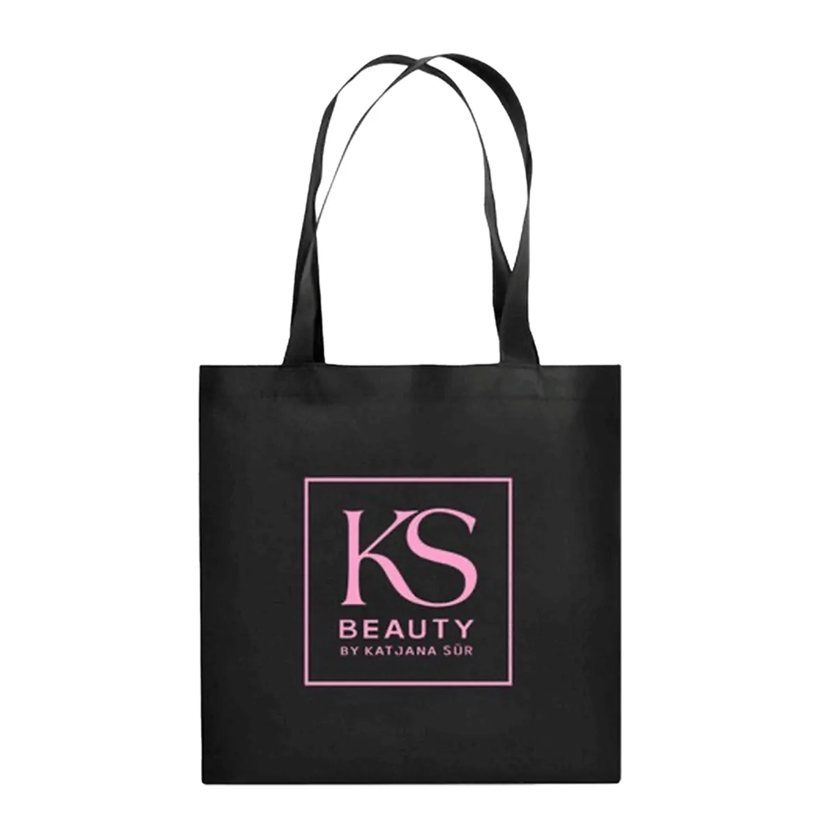 Schwarze Jute-Tasche mit pinkem KS-Beauty-Logo