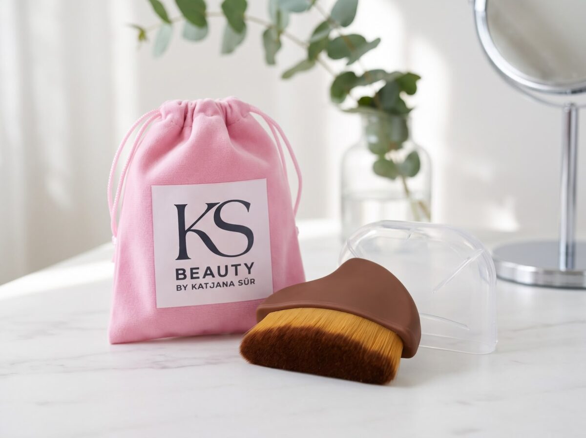 KS Beauty Foundation-Pinsel mit Schutzkappe und rosa Samtbeutel