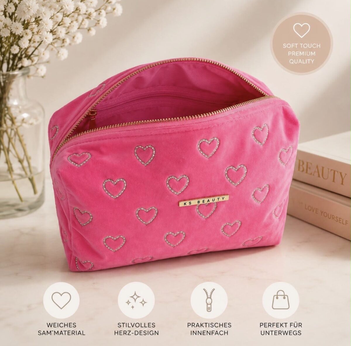 "Glamour Heart" Velvet Makeup Pouch